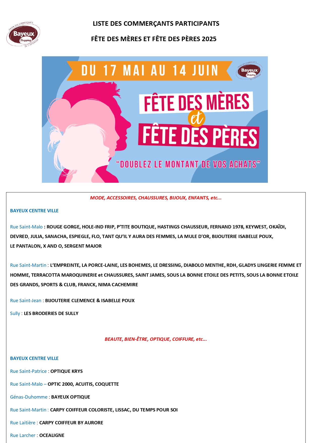 FÊTE DES MÈRES ET PÈRES | Bayeux Shopping